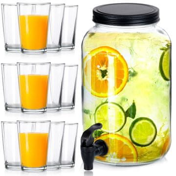 Vilde Słój do napojów z kranikiem szklany 3,2 l + szklanki 12 szt. 200 ml