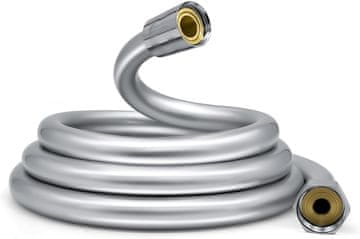 Nikcorp Tuš crijevo 150 cm, fleksibilno, glatko, srebrno, protiv uvrtanja, ojačano, 360° rotacija, PVC i nehrđajući čelik, standardni G 1/2" navoj