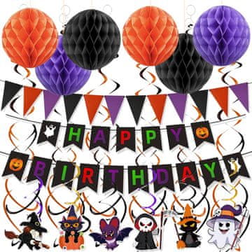 Nikcorp Dekoracije za Noć vještica set 21 komad - Girlanda, bundeve, duhovi i 3D ukrasi za party, crno-narančasti motivi od papira