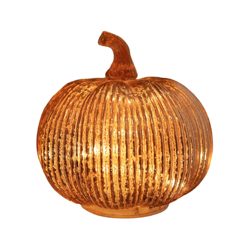 Nikcorp Svjetleća dekorativna bundeva, staklena stolna lampa s tajmerom, ružičasto zlato, 14x14 cm, ambijentalna božićna i jesenska dekoracija na baterije