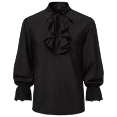 Nikcorp Muška srednjovjekovna piratska renesansna košulja, crna, veličina M, cosplay kostim s vezicom na ovratniku, udoban retro stil za maskenbal