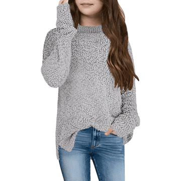 Nikcorp Djevojački pulover od flisa, topli pahuljasti džemper tunika s poluvisokim ovratnikom, siva boja, veličina 130 (7-8 godina)