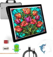 Nikcorp Svjetleća ploča za crtanje A4 LED, punjiva baterija, 5 razina svjetline, za dijamantni vez, skiciranje, USB, prijenosna konstrukcija