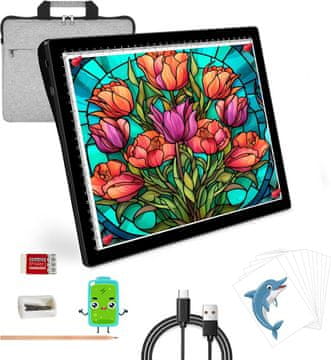 Nikcorp Svjetleća ploča za crtanje A4 LED, punjiva baterija, 5 razina svjetline, za dijamantni vez, skiciranje, USB, prijenosna konstrukcija