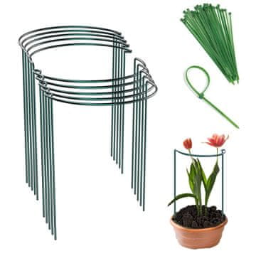 Nikcorp Vrtni kolci s prstenom za potporu biljkama, metalni set 8 komada, visina 40 cm, 20 vezica za biljke, zeleni, idealno za cvijeće i hortenzije