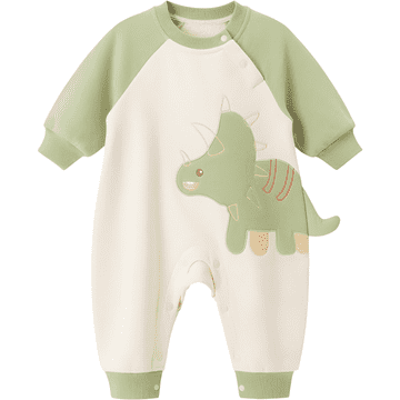 Nikcorp Pamučni kombinezon za bebe dugih rukava Dinosaur, zeleni, 100% pamuk, udobno kopčanje gumbima, veličina 18-24 mjeseca