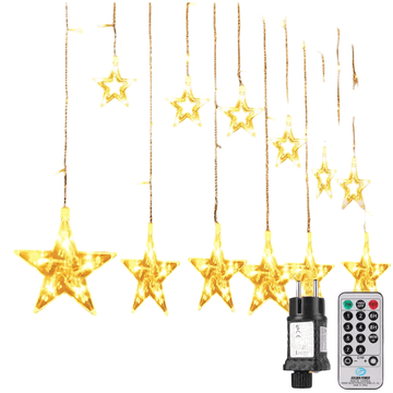 Nikcorp LED svjetlosni lanac božićna zavjesa sa zvijezdama, 3,5 m, 8 načina rada, dekorativna girlanda za interijer, toplo bijela boja