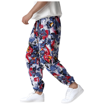 Nikcorp Muške pamučne trenirke donji dio, široke hlače s cvjetnim uzorkom, vintage retro dizajn, lagane i prozračne, višebojne, veličina S