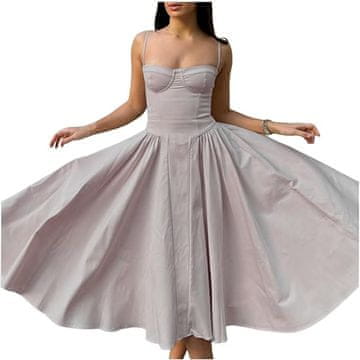 Nikcorp Ženska haljina vintage midi ljetna A-kroj s remenom i džepovima, lagana i prozračna retro haljina na tanke naramenice, veličina M