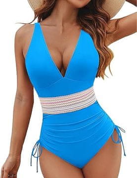Nikcorp Jednodijelni ženski kupaći kostim za oblikovanje tijela, push-up efekt, podesive naramenice, V-izrez, svijetloplava, veličina M