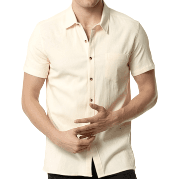 Nikcorp Muška košulja kratkih rukava od pamuka i lana, casual slim fit model, prozračna i strukirana, s gumbima i džepom, bež, veličina M
