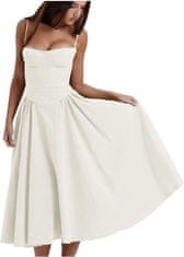 Nikcorp Duga ženska ljetna haljina na naramenice s džepovima, lagani A-kroj za plažu i svečane prigode, prozračna, bijela boja, veličina M