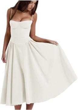 Nikcorp Ženska ljetna haljina duga bijela veličina L, vintage A-kroj na tanke naramenice s džepovima, lagana i prozračna maksi haljina za plažu