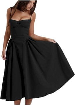 Nikcorp Duga ženska ljetna haljina crna, A-kroj na tanke naramenice, s džepovima, lagana i prozračna, za plažu i koktel zabave, veličina S