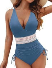 Nikcorp Jednodijelni kupaći kostim ženski za modeliranje trbuha, push-up grudnjak, podesive naramenice, efekt mršavljenja, V-izrez, plava boja, veličina M