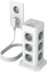 TPS04-De produžni kabel, 12x utičnica, 3x USB, prekidač, 2 m
