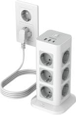 Tessan TPS04-De produžni kabel, 12x utičnica, 3x USB, prekidač, 2 m