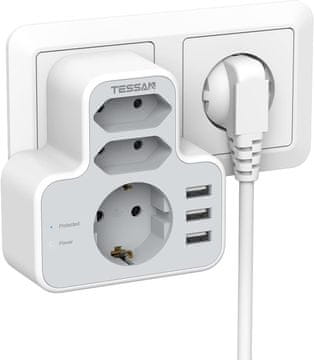 Tessan 327 razdjelnik, 1x Schuko + 2x Euro utičnice, 3x USB-A (TS-327)