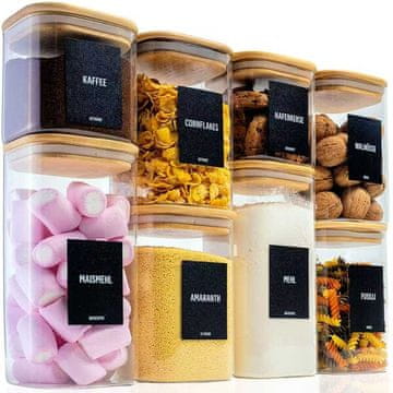 Deco Haus Deco Haus - Komplet od 8 staklenih posuda za pohranu za višekratnu upotrebu s poklopcem od bambusa – Hermetički zatvorene, prikladne za perilicu posuđa ili mikrovalnu pećnicu – Posuda za kolačiće