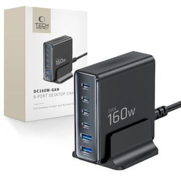 Tech-protect DC160W GaN punjač 2x USB / 4x USB-C 160W PD QC, crno