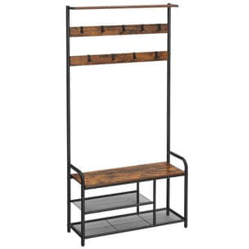 Songmics Stalak za kapute s klupom za obuću 85x30x1805 cm crna smeđa