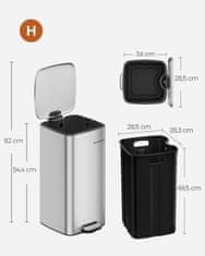 Songmics Pedalna kanta 30 litara 28.5x34x54.4 cm srebrna