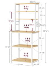 Songmics Kuhinjska polica za odlaganje 40x60x167 cm smeđa bijela