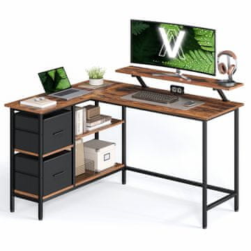 Songmics L-oblika radni stol 135x105x89 cm smeđa podesivo spremište