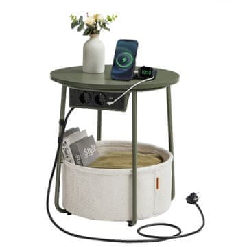 Songmics Okrugli pomoćni stol 45x50 cm zeleni s prostorom za pohranu