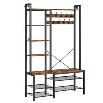 Songmics Stalak za odjeću s klupom i spremištem za cipele 120x40x190 cm smeđa spremište