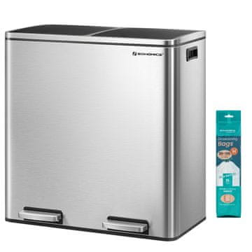 Songmics Kanta za otpad dvostruki pretinac 585x36x65 cm srebrna i crna