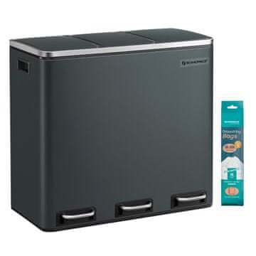 Songmics Kanta za reciklažu 3 pregrade 61x31.5x55.5 cm Zelena Siva