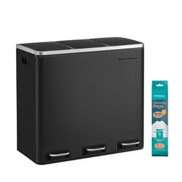 Songmics Kanta za recikliranje 3-pretinac pedalna kanta 61x34x555 cm crna