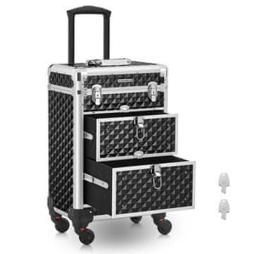 Songmics Kozmetički kovčeg prijenosni kovčeg na kotačima za šminku 34x25x57 cm crna