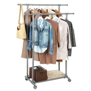 Songmics Stalak za odjeću dvostruka šipka 87x52x166 cm siva