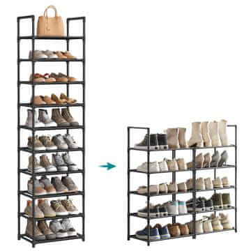 Songmics Stalak za cipele 10 razina 45x28x173 cm crna