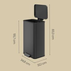 Songmics Kuhinjski koš za otpad 34.5x32x59.5 cm crna čelik