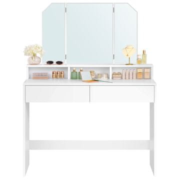 Songmics Toaletni stolić trodijelno ogledalo 100x40x142 cm bijela