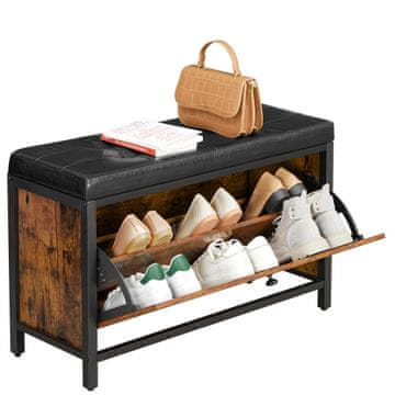 Songmics Klupa za cipele 80x30x51 cm crna smeđa