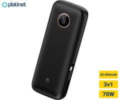 Platinet PMPB2070 punjiva baterija, 70 W, 20.000 mAh, QC3.0, PD, USB-A, USB-C, crna
