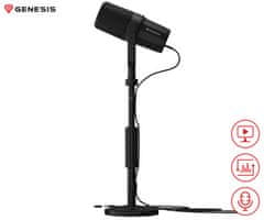 Genesis RADIUM 750D profesionalni mikrofon, stolni / studijski, 96kHz / 24-bit, tipka MUTE / GAIN, XLR / USB Type-C konektor, crni