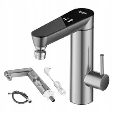 Teesa Električni protočni bojler za kupaonicu od nehrđajućeg čelika s LCD zaslonom, 3000 W, s okretnim izljevom