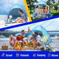 Nikcorp Pop-up šator za plažu za 3 osobe, automatsko rasklapanje, UV zaštita UPF 50+, 185x150x110 cm, lagan s transportnim ruksakom