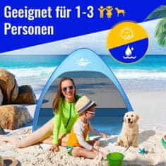 Nikcorp Pop-up šator za plažu za 3 osobe, automatsko rasklapanje, UV zaštita UPF 50+, 185x150x110 cm, lagan s transportnim ruksakom