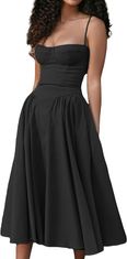 Nikcorp Duga ženska ljetna haljina crna, A-kroj na tanke naramenice, s džepovima, lagana i prozračna, za plažu i koktel zabave, veličina S