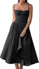 Nikcorp Duga ženska ljetna haljina crna, A-kroj na tanke naramenice, s džepovima, lagana i prozračna, za plažu i koktel zabave, veličina S