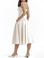 Nikcorp Duga ženska ljetna haljina na naramenice s džepovima, lagani A-kroj za plažu i svečane prigode, prozračna, bijela boja, veličina M