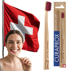 Nikcorp Četkica za zube Curaprox CS Wood, ultra mekana, 4440 vlakana, biorazgradiva drvena drška od bukve, crvena (Bordeaux Red)