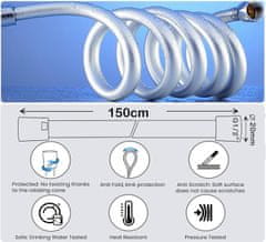 Nikcorp Tuš crijevo 150 cm, fleksibilno, glatko, srebrno, protiv uvrtanja, ojačano, 360° rotacija, PVC i nehrđajući čelik, standardni G 1/2" navoj