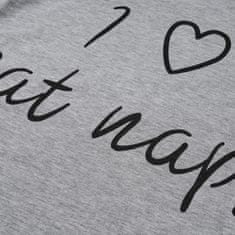 Nikcorp Ženska pidžama komplet hlače i majica dugih rukava s motivom mačke, udoban i mekan materijal, sivo-plava boja, veličina L